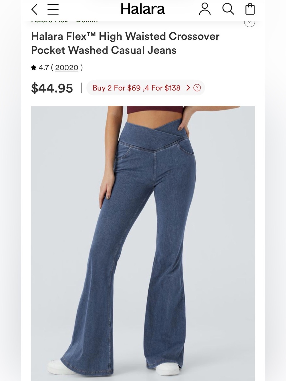 Halara Flex™ High Waisted Crossover Pocket Washed Casual Jeans